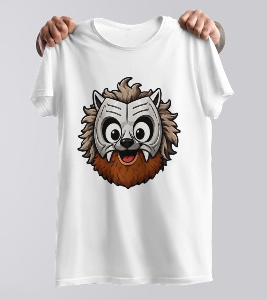 Werewolf Mask Cartoon With Adorable Big Eyes And Fangs T-Shirt
