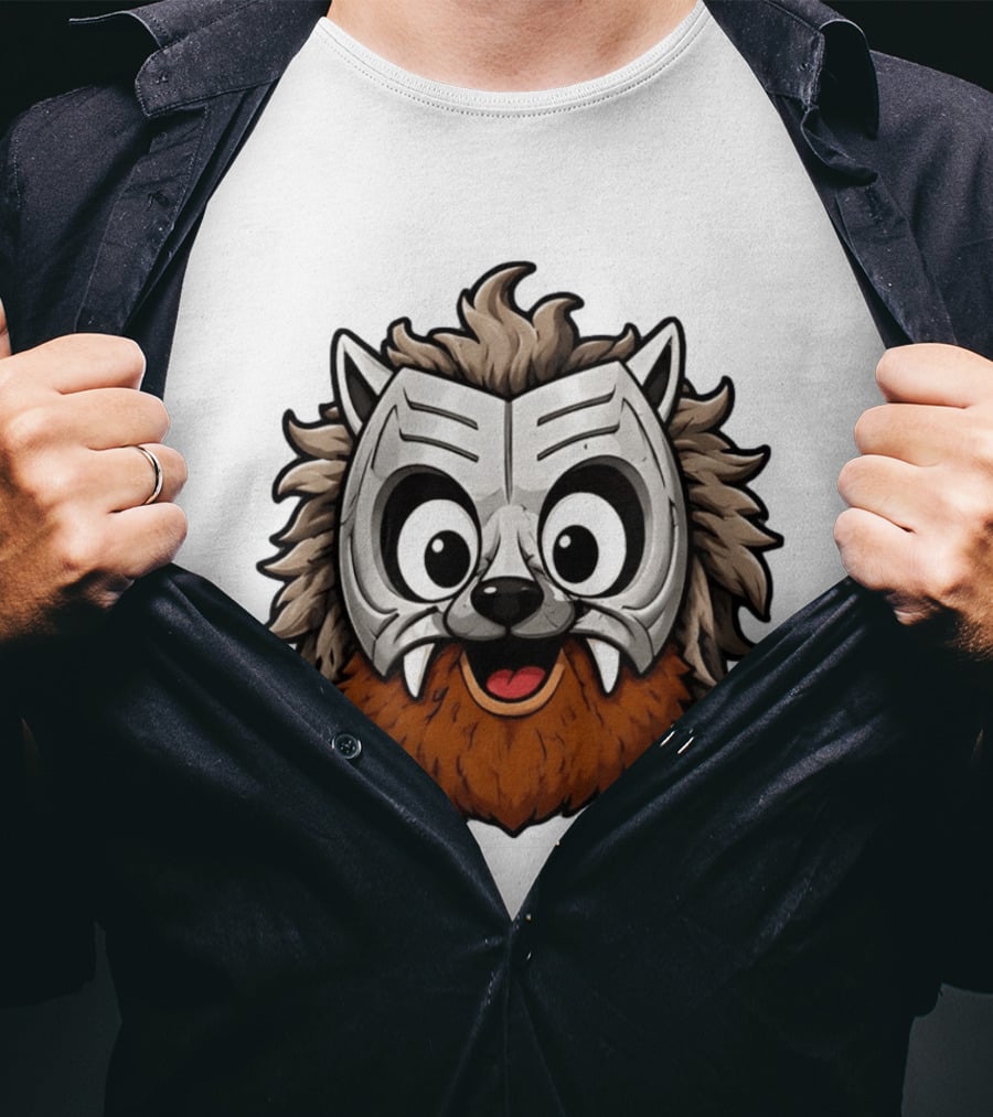 Werewolf Mask Cartoon With Adorable Big Eyes And Fangs T-Shirt