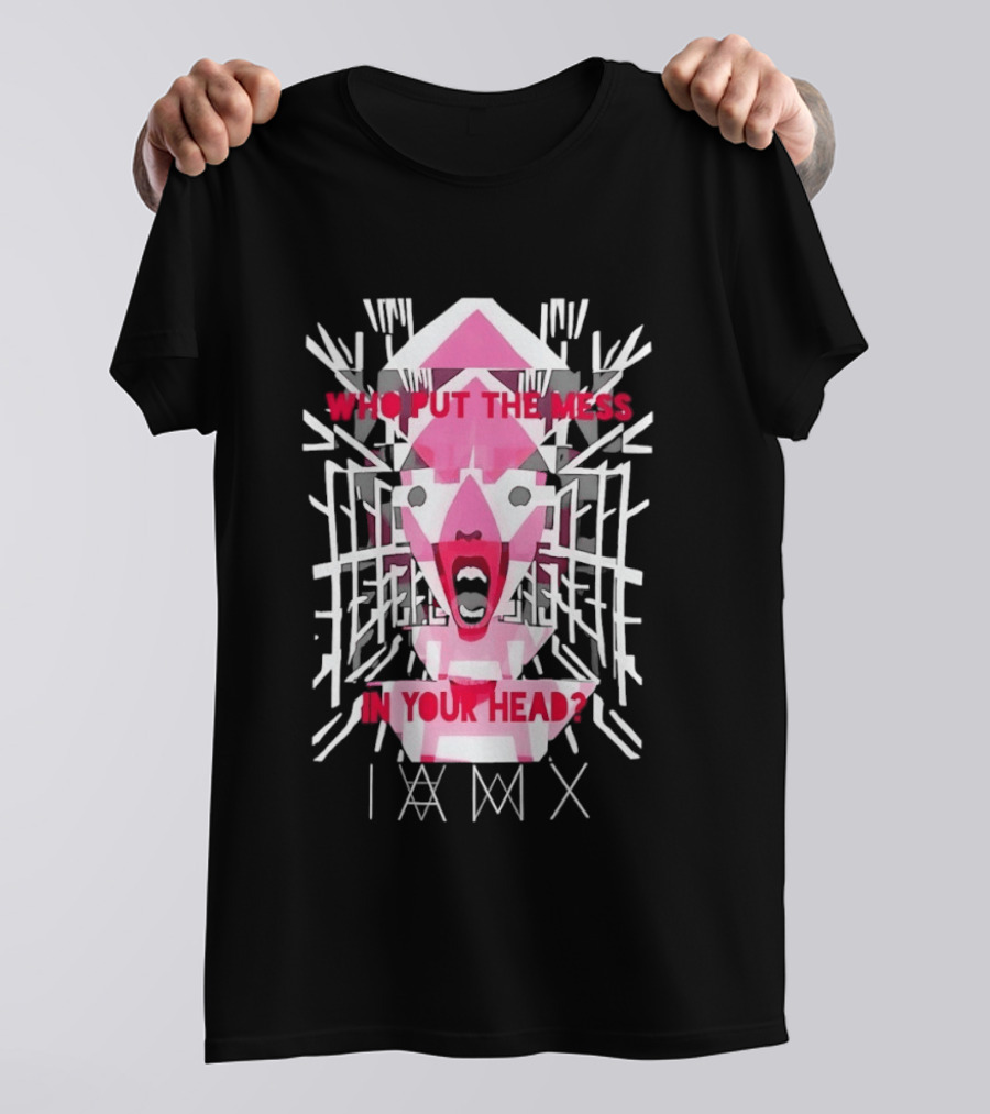 Who Put The Mess In Your Head Pink Abstract Geometric Face T-Shirt