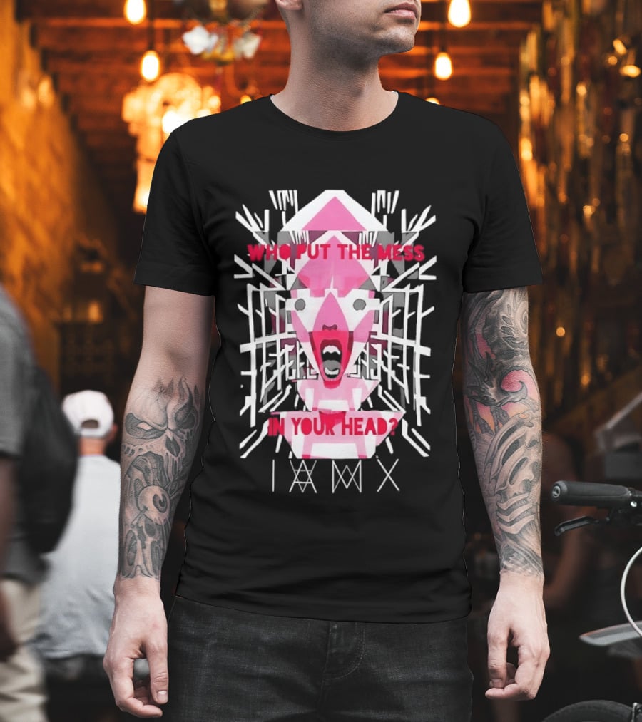 Who Put The Mess In Your Head Pink Abstract Geometric Face T-Shirt