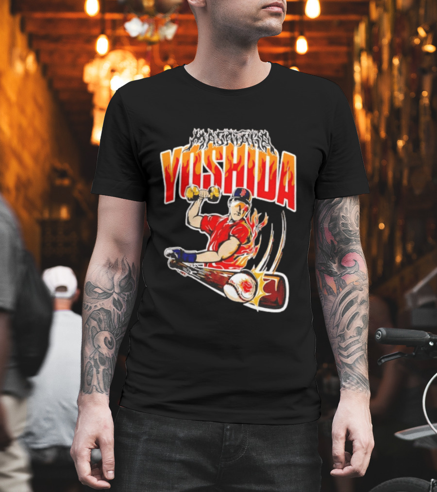 Masataka Yoshida Boston Red Sox MLB Flame Baseball T-Shirt