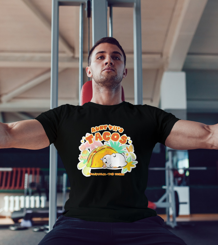 Aunt Tii's Tacos Cat Tulitollal Yok Tural Vibrant Fiesta Floral Burst T-Shirt