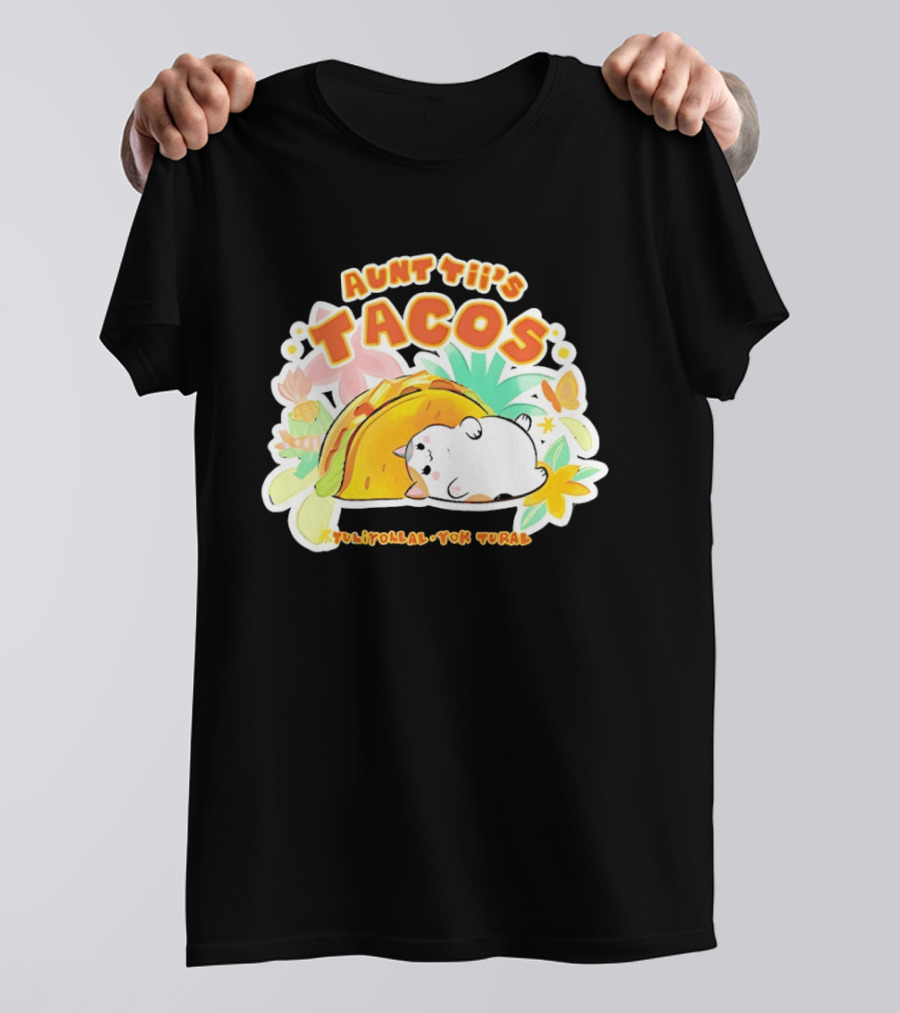 Aunt Tii's Tacos Cat Tulitollal Yok Tural Vibrant Fiesta Floral Burst T-Shirt