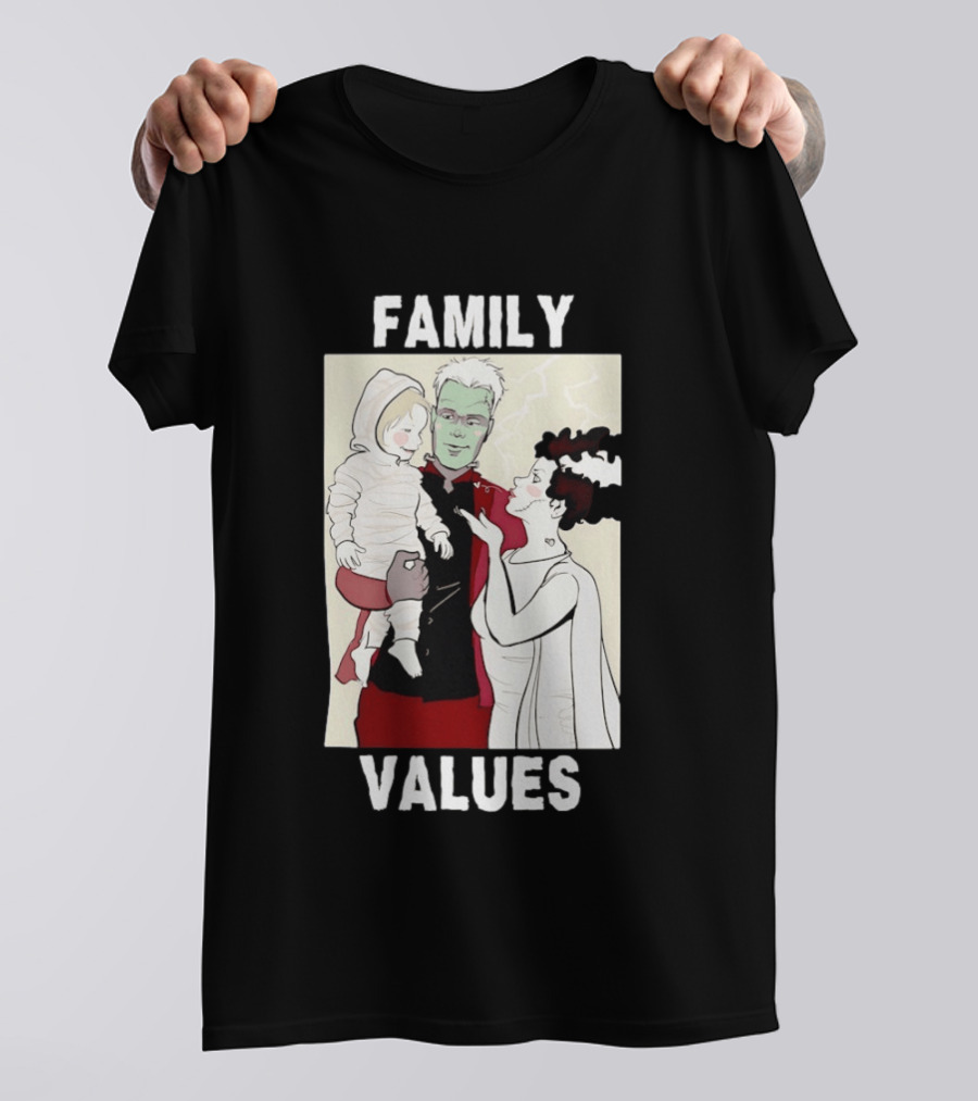 Frankenstein Bride Mummy Family Values Halloween T-Shirt