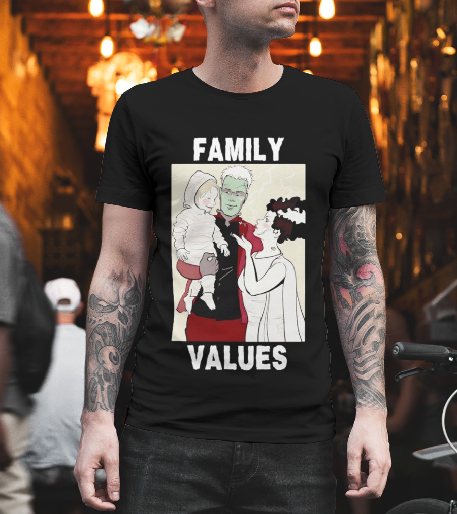 Frankenstein Bride Mummy Family Values Halloween T-Shirt