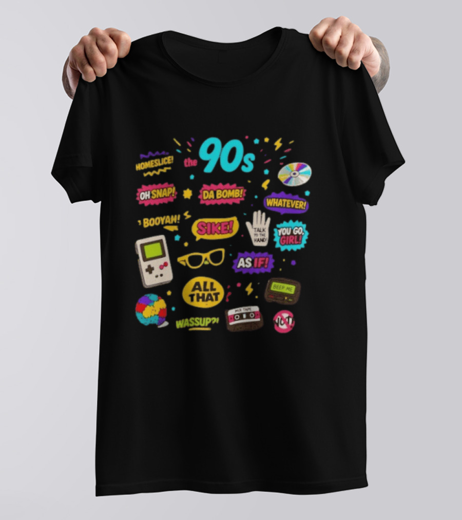 The 90s Nostalgia Oh Snap Homeskillet Da Bomb Booyah Sike Whatever You Go Girl As If All That Wazzup Talk To The Hand Retro Gaming Cassette CD Beeper T-Shirt