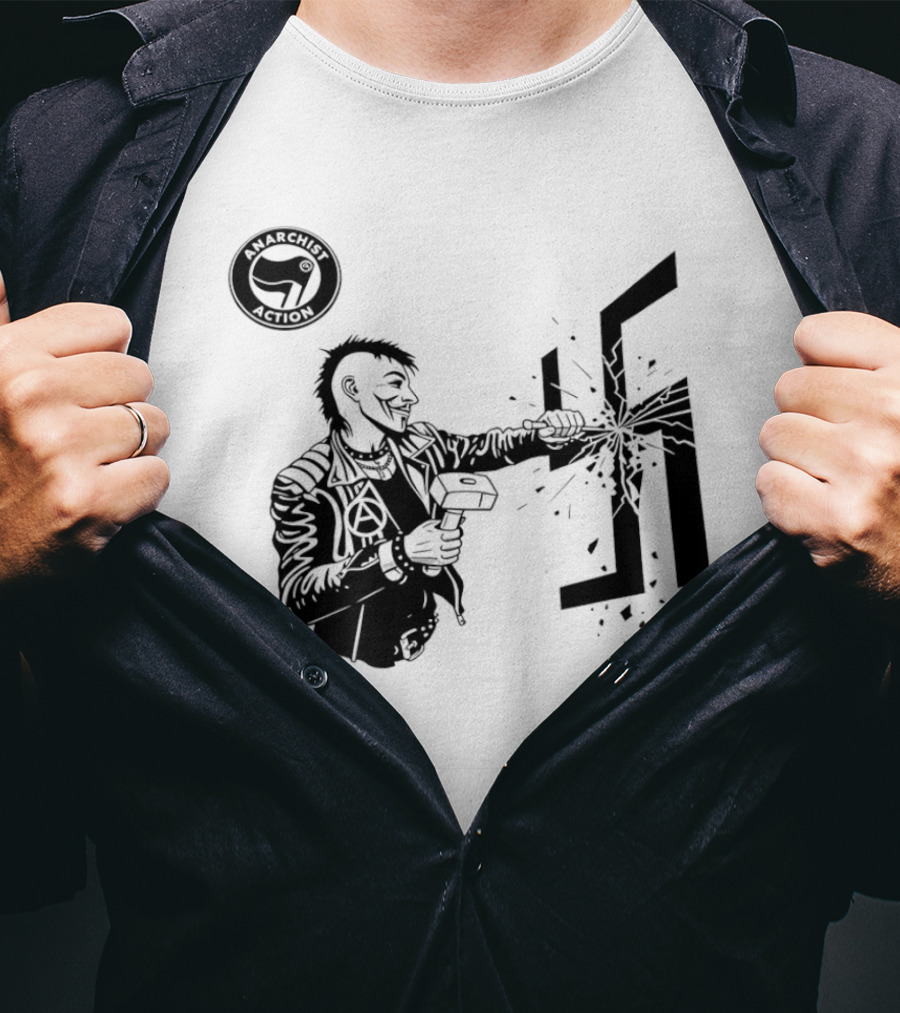 Anarchist Action Punk Destroying Swastika With Hammer T-Shirt