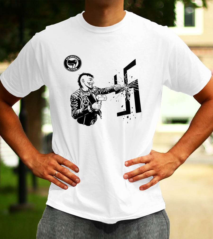 Anarchist Action Punk Destroying Swastika With Hammer T-Shirt