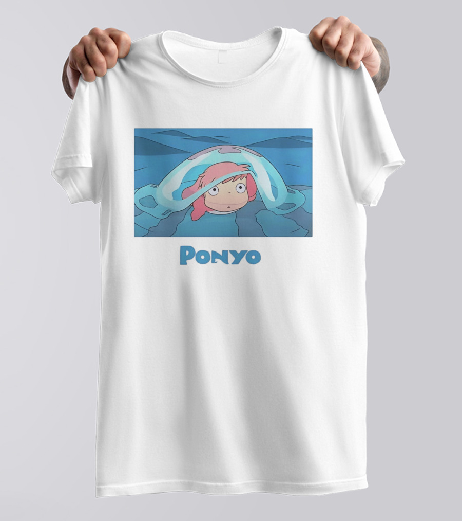 Ponyo Peeking Out Of Ocean Wave Bubble Scene T-Shirt