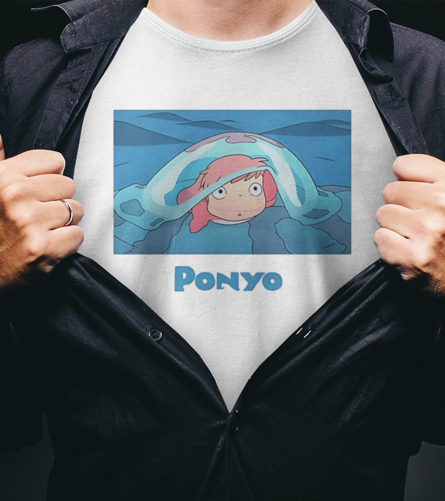 Ponyo Peeking Out Of Ocean Wave Bubble Scene T-Shirt