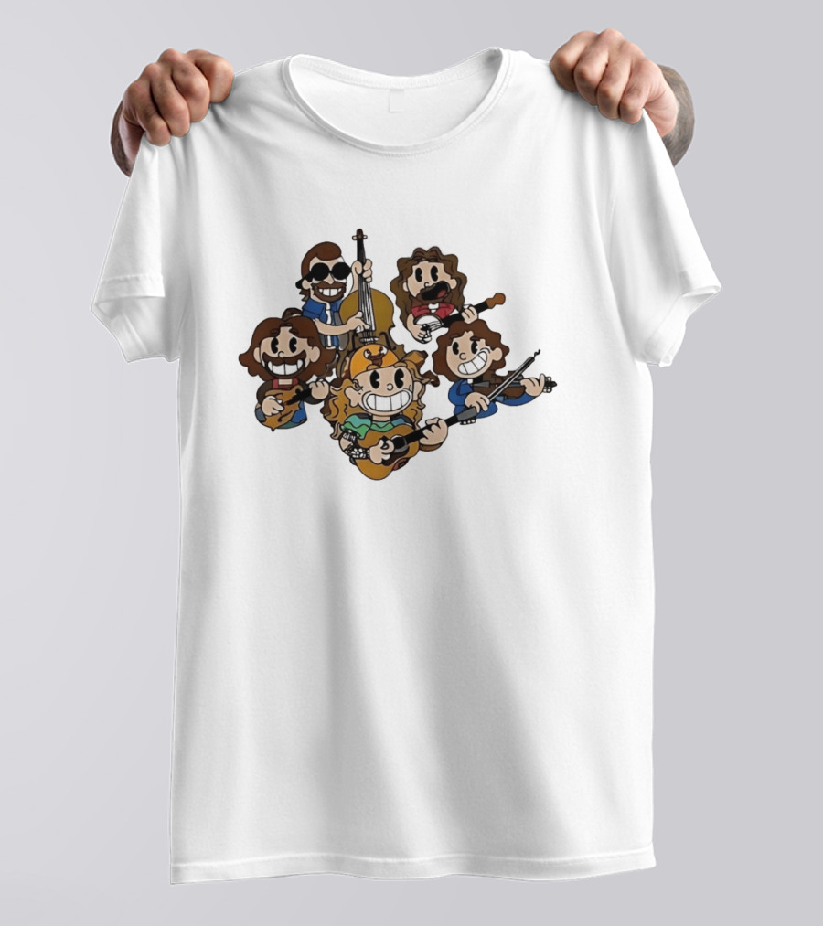 Billy Strings Cartoon Band Characters Banjo And Guitar Players T-Shirt