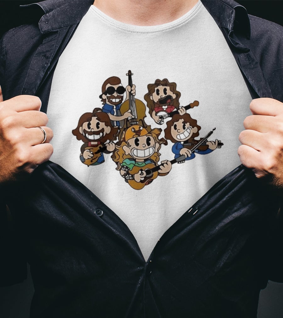 Billy Strings Cartoon Band Characters Banjo And Guitar Players T-Shirt