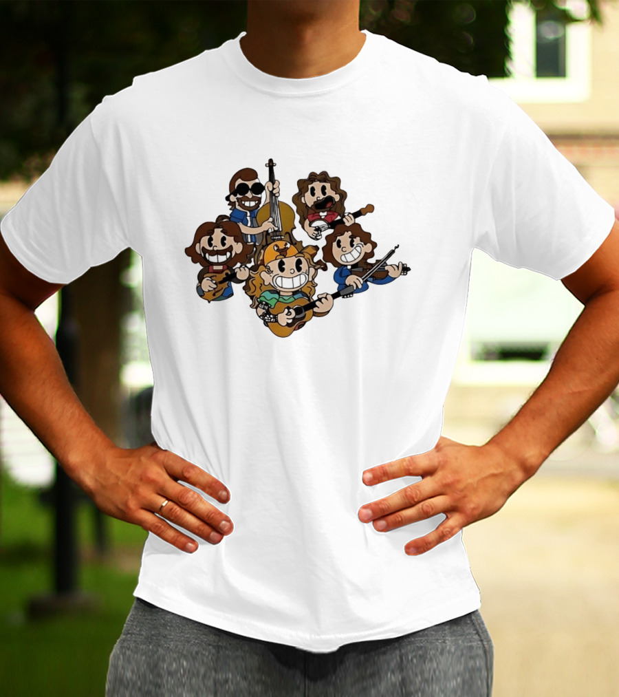 Billy Strings Cartoon Band Characters Banjo And Guitar Players T-Shirt