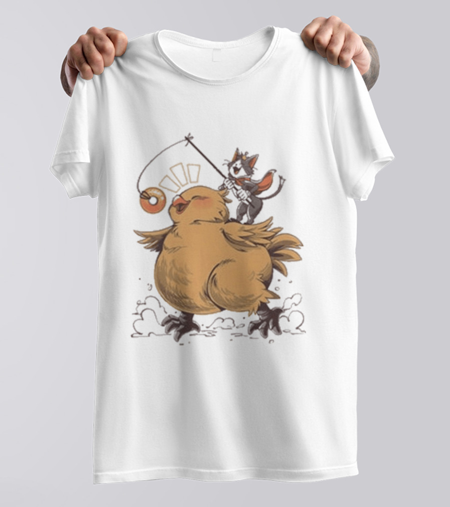 Chocobo Riding Cat Wizard With Donut Lure Delight T-Shirt