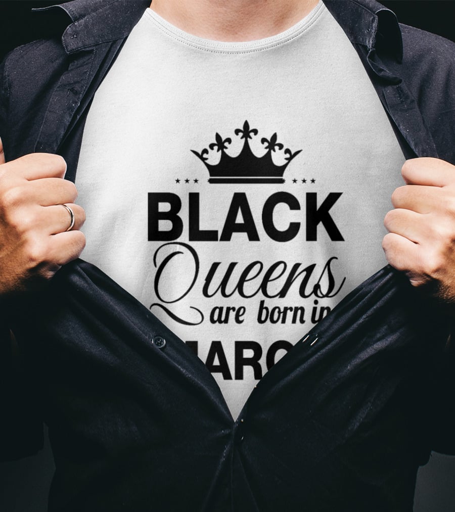 Black Queens Are Born In March Crown T-Shirt
