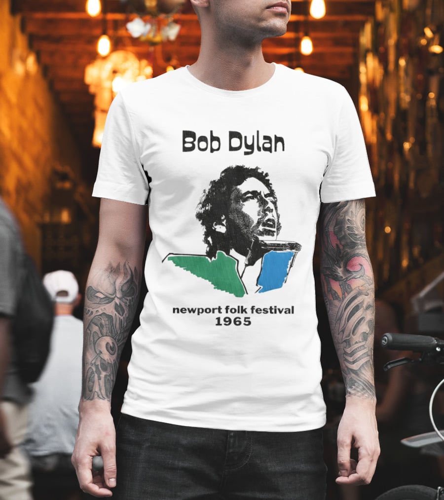 Bob Dylan Newport Folk Festival 1965 Iconic Black Green Blue T-Shirt