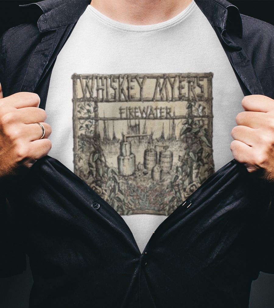 Whiskey Myers Firewater Distillery Artwork With Roses And Vines T-Shirt