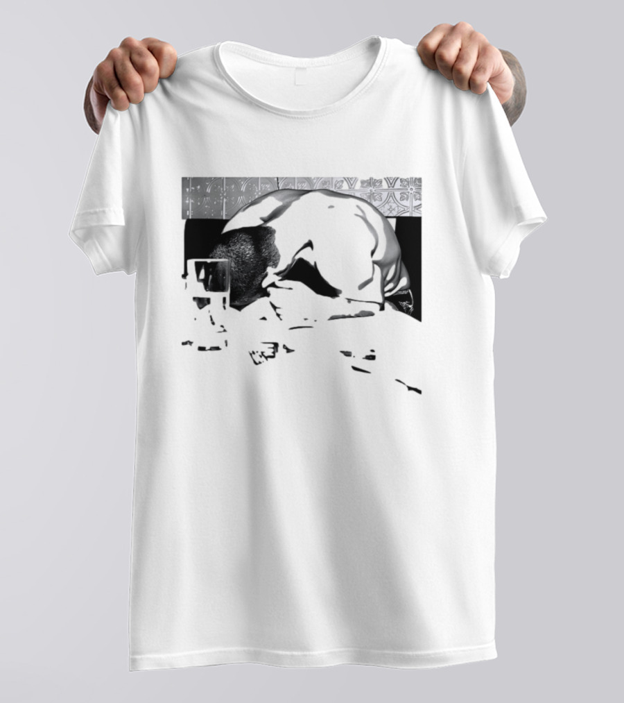 Rough Night Passed Out At Dinner Table Humor Black And White Image T-Shirt