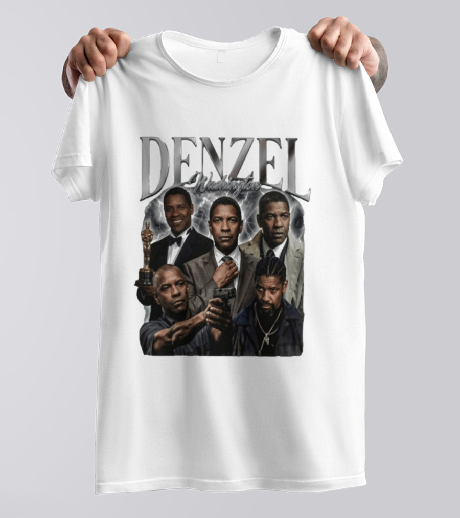 Denzel Washington Iconic Movie Roles And Oscar Moment Collage T-Shirt