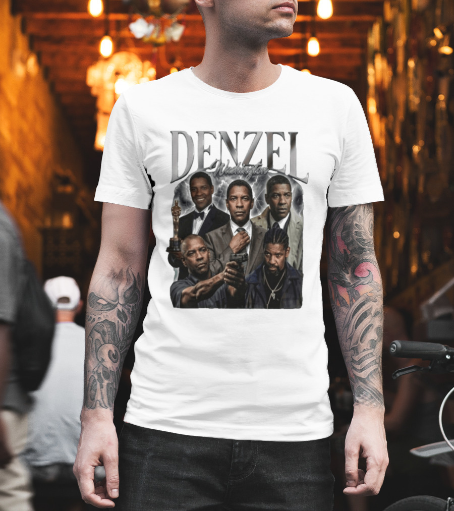 Denzel Washington Iconic Movie Roles And Oscar Moment Collage T-Shirt