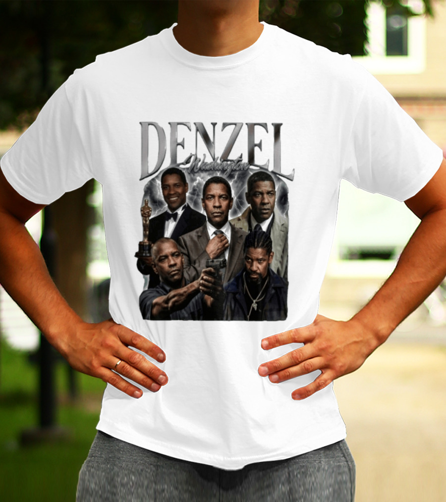 Denzel Washington Iconic Movie Roles And Oscar Moment Collage T-Shirt