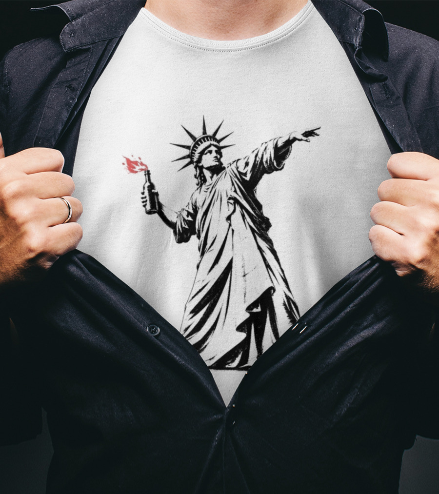 Liberty Unleashed Statue Of Liberty Molotov Cocktail Flame T-Shirt