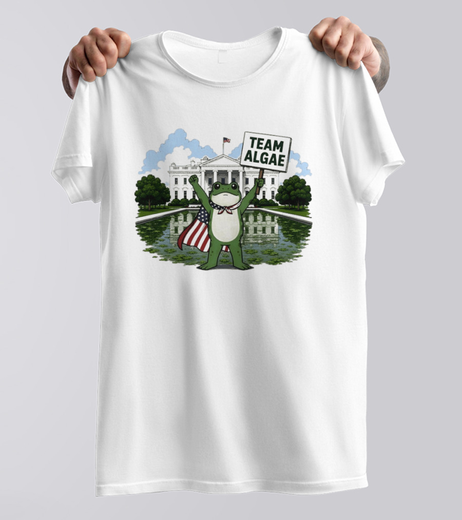 Team Algae Frog Patriotic American Flag White House 2026 Make Algae Great Again T-Shirt