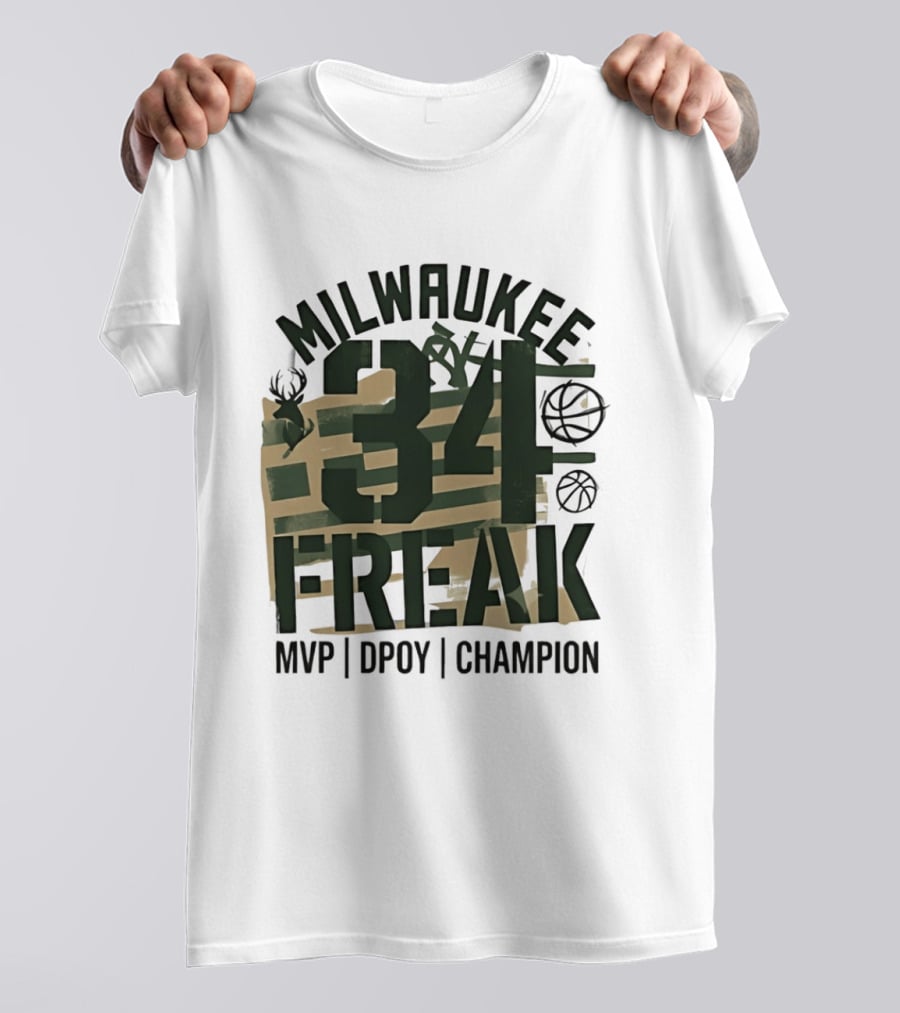 Milwaukee 34 Freak MVP DPOY Champion Giannis Antetokounmpo Basketball T-Shirt