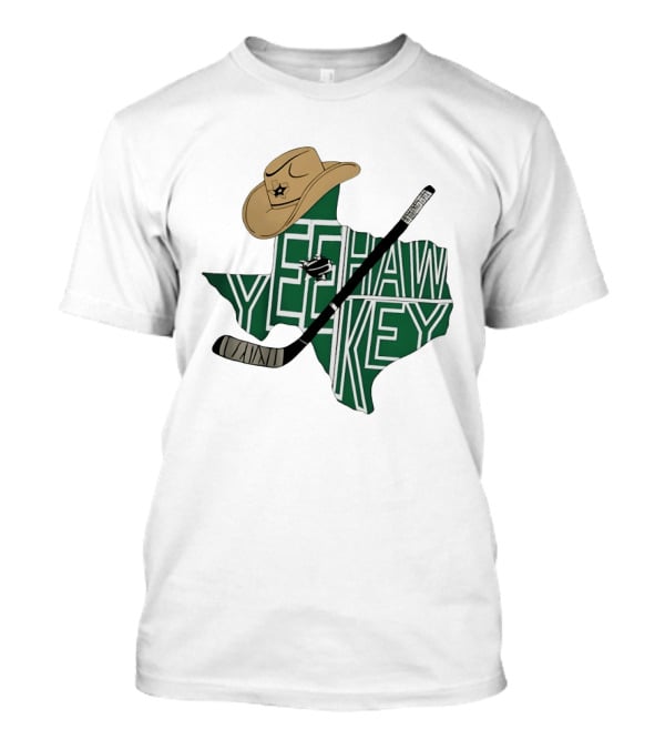 Yeehaw Key Texas Hockey Dallas Stars NHL Cowboy Hat Hockey Stick Map T-Shirt