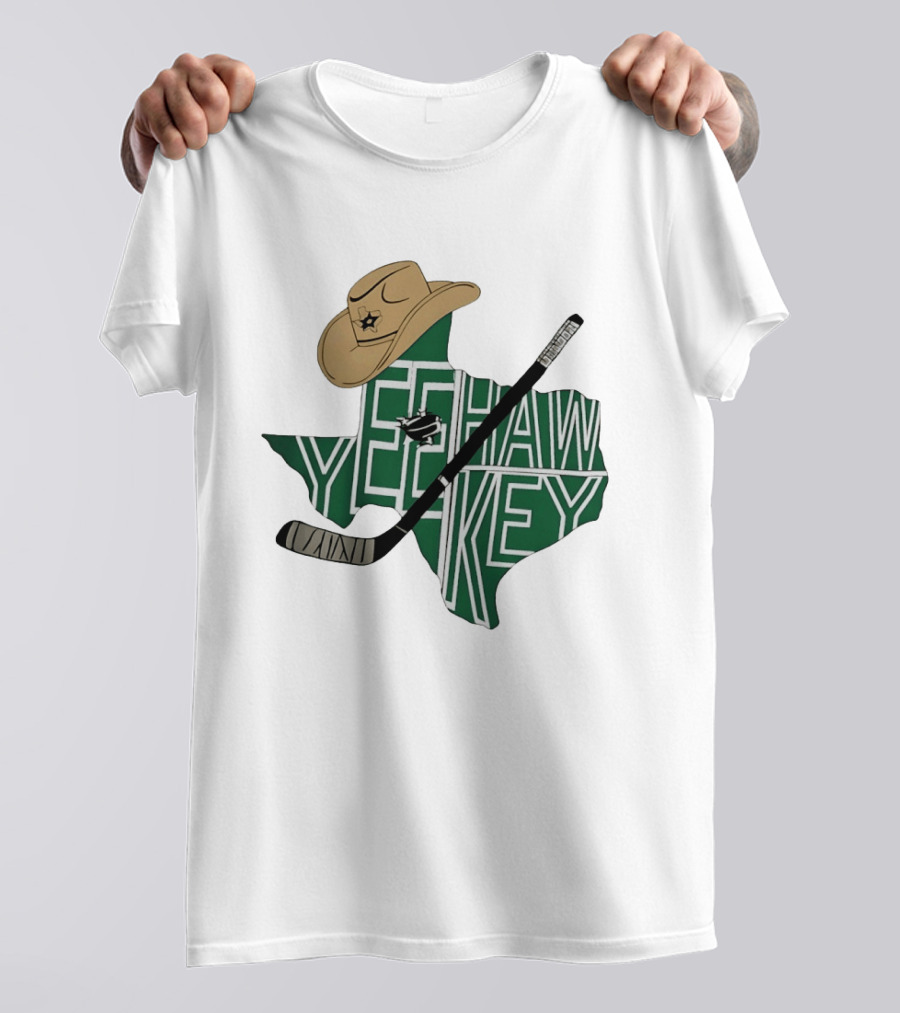 Yeehaw Key Texas Hockey Dallas Stars NHL Cowboy Hat Hockey Stick Map T-Shirt