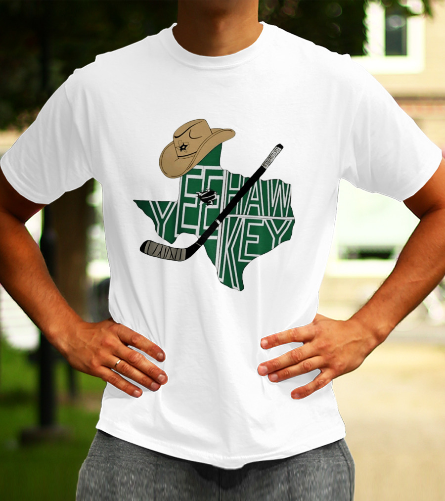 Yeehaw Key Texas Hockey Dallas Stars NHL Cowboy Hat Hockey Stick Map T-Shirt