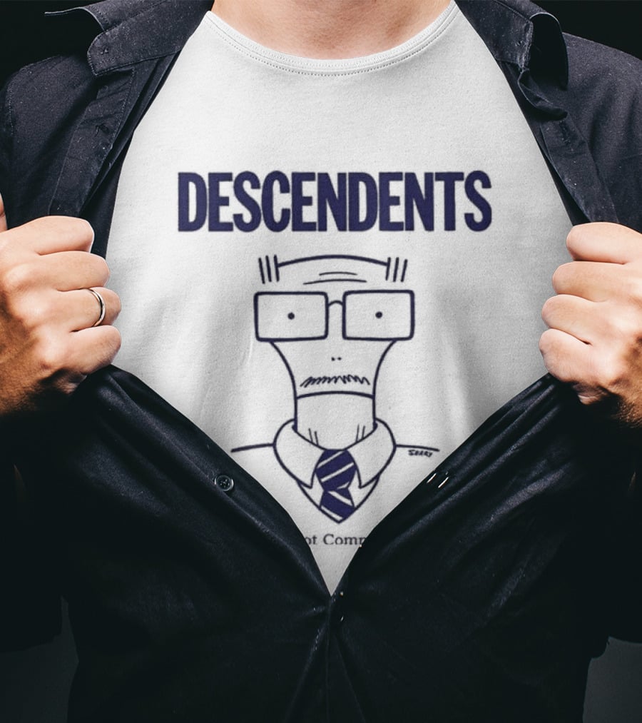Descendents Thou Shall Not Commit Adulthood Cartoon Character With Glasses And Tie T-Shirt
