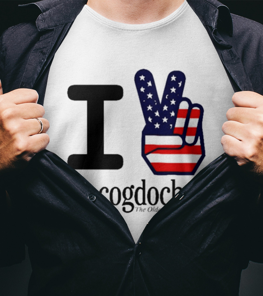 I Love Nacogdoches The Oldest Town In Texas American Flag Peace Sign T-Shirt
