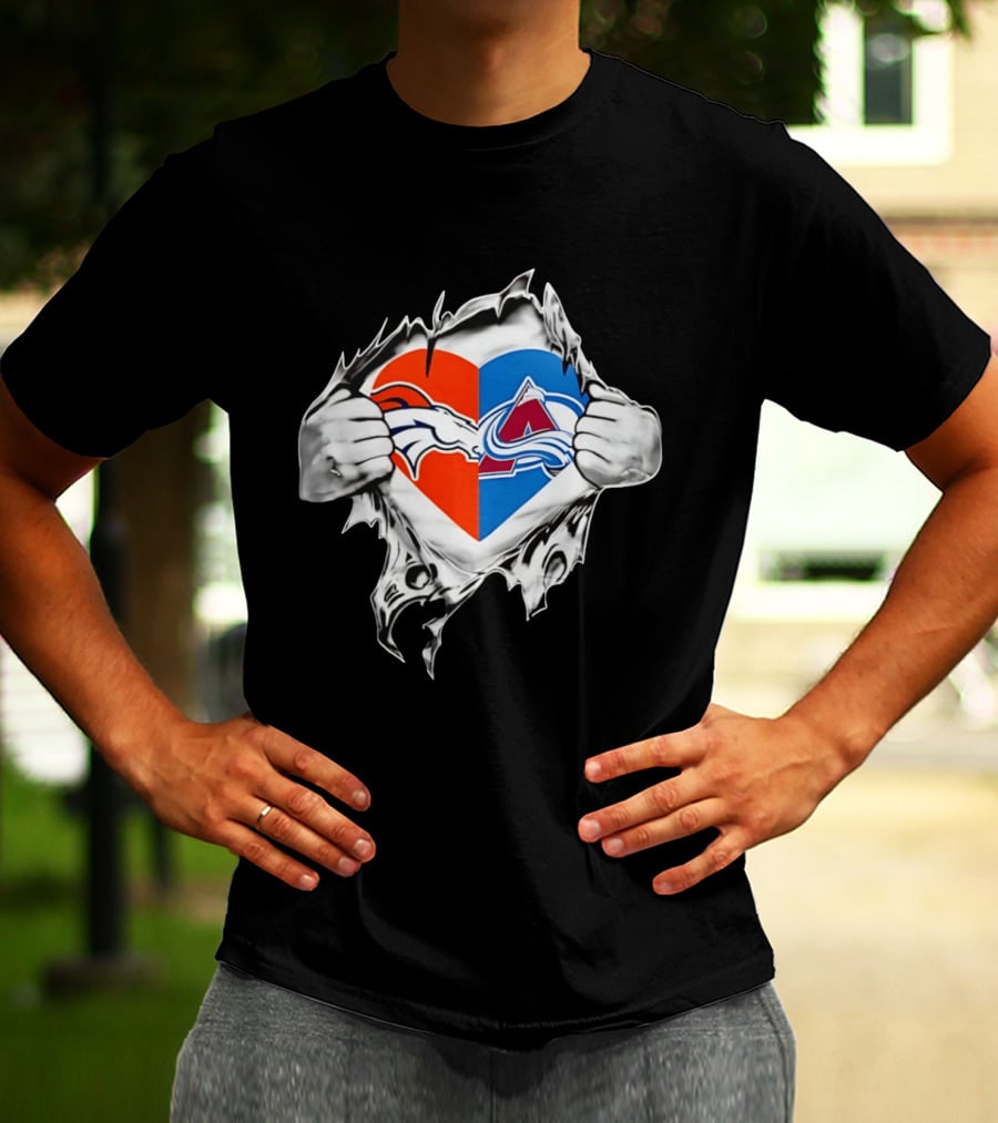 Denver Broncos Colorado Avalanche Heart Symbol Fans T-Shirt