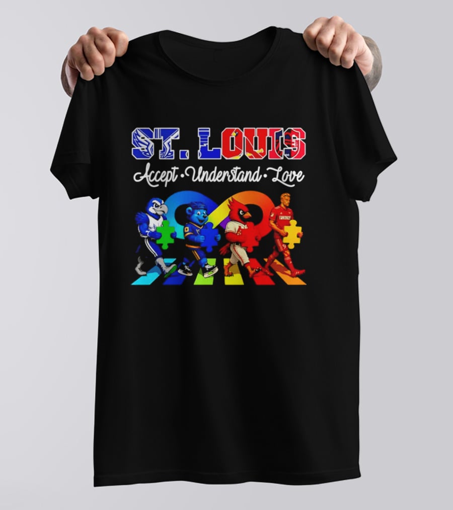 St Louis Accept Understand Love Autism Awareness Mascots Puzzle Pieces T-Shirt