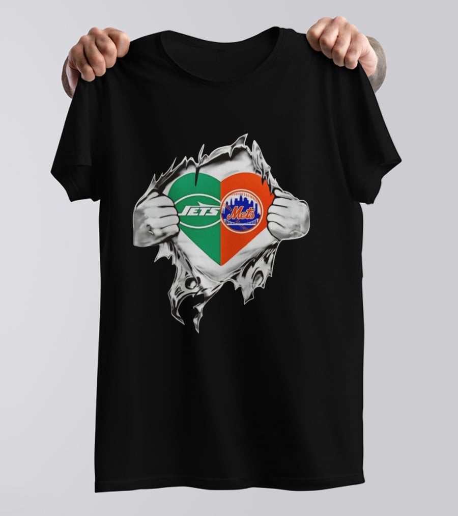 New York Jets Mets Heart Fan MLB Passion T-Shirt