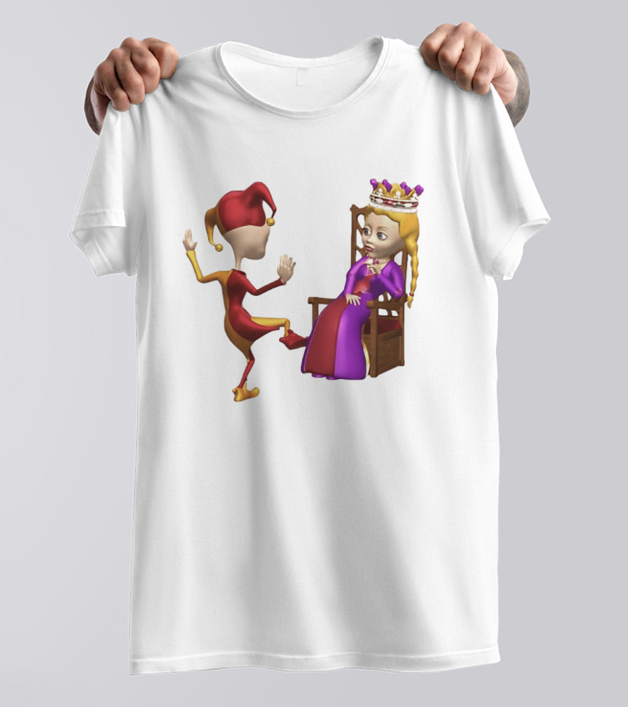 Jester Queen Medieval Royalty Scene With Court Entertainer And Regal Throne T-Shirt