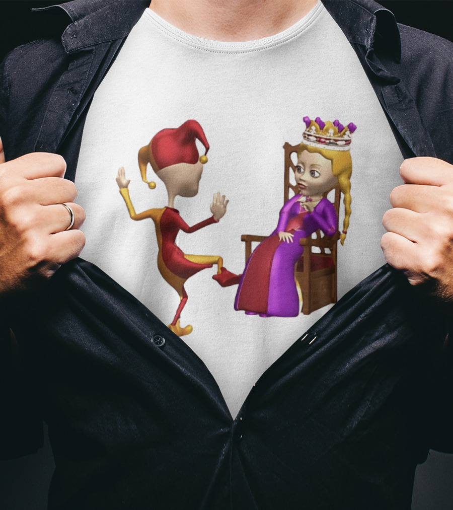 Jester Queen Medieval Royalty Scene With Court Entertainer And Regal Throne T-Shirt