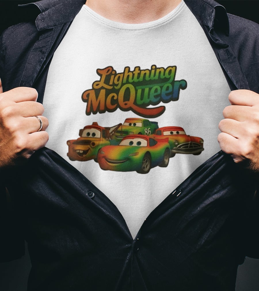 Lightning McQueer Pride Cars Movie Characters Rainbow T-Shirt