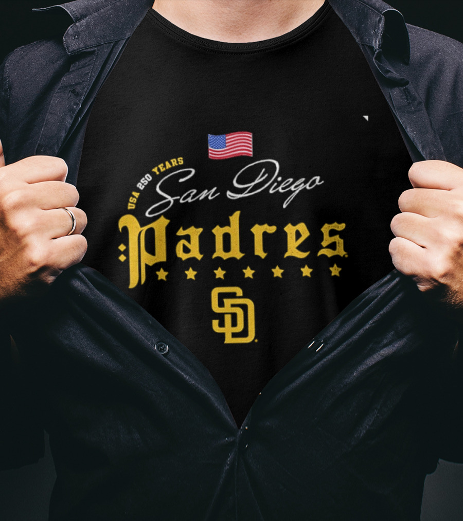 San Diego Padres USA 250 Years 4th Of July Celebration Stars And Stripes Edition T-Shirt