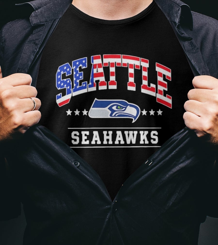 Seattle Seahawks 1776 2026 250 Years 4th Of July American Flag Stars USA T-Shirt