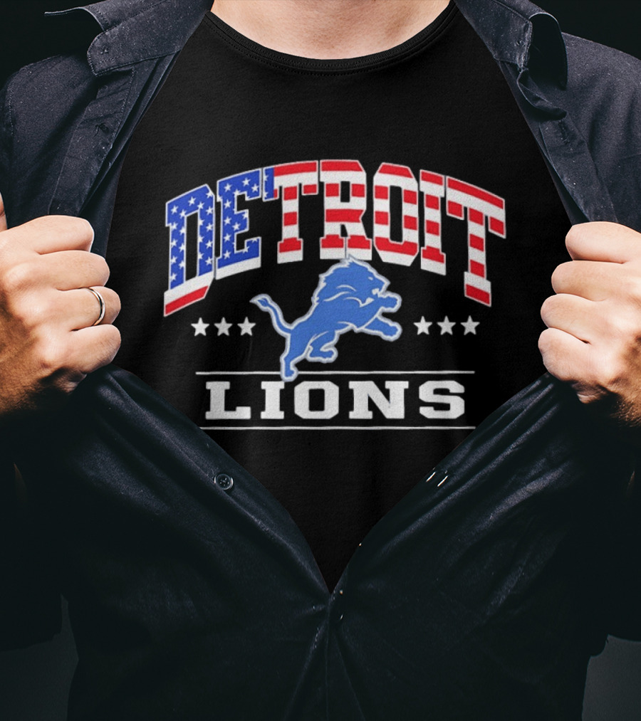 Detroit Lions 1776 2026 250 Years 4th Of July American Flag NFL Team Stars And Stripes T-Shirt
