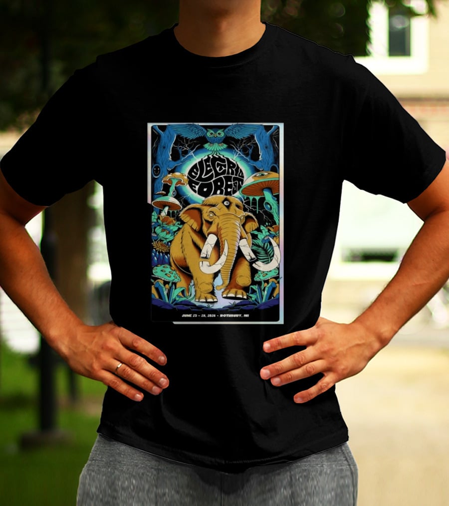 Electric Forest June 25 28 2026 Rothbury MI Elephant Blue Owl Psychedelic Mushrooms T-Shirt