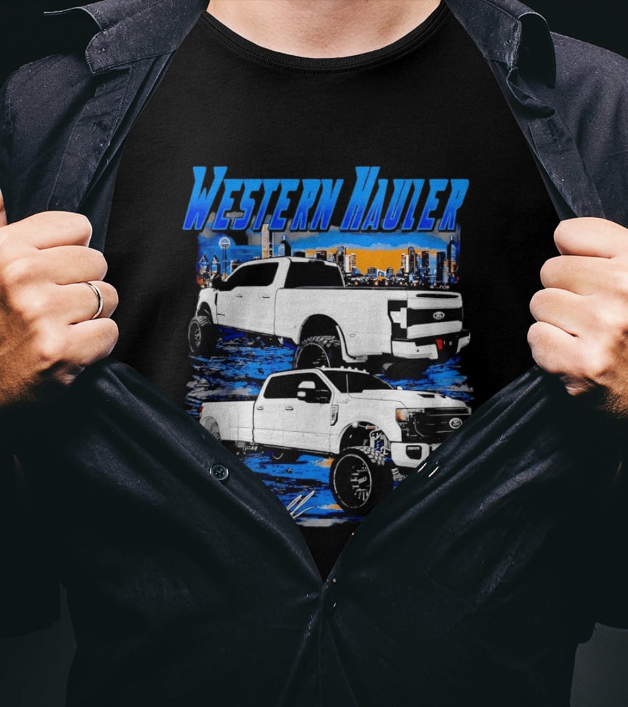 Western Hauler Ford Truck City Skyline Art By Danielle T-Shirt