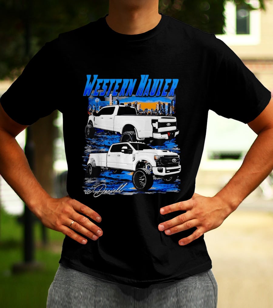 Western Hauler Ford Truck City Skyline Art By Danielle T-Shirt