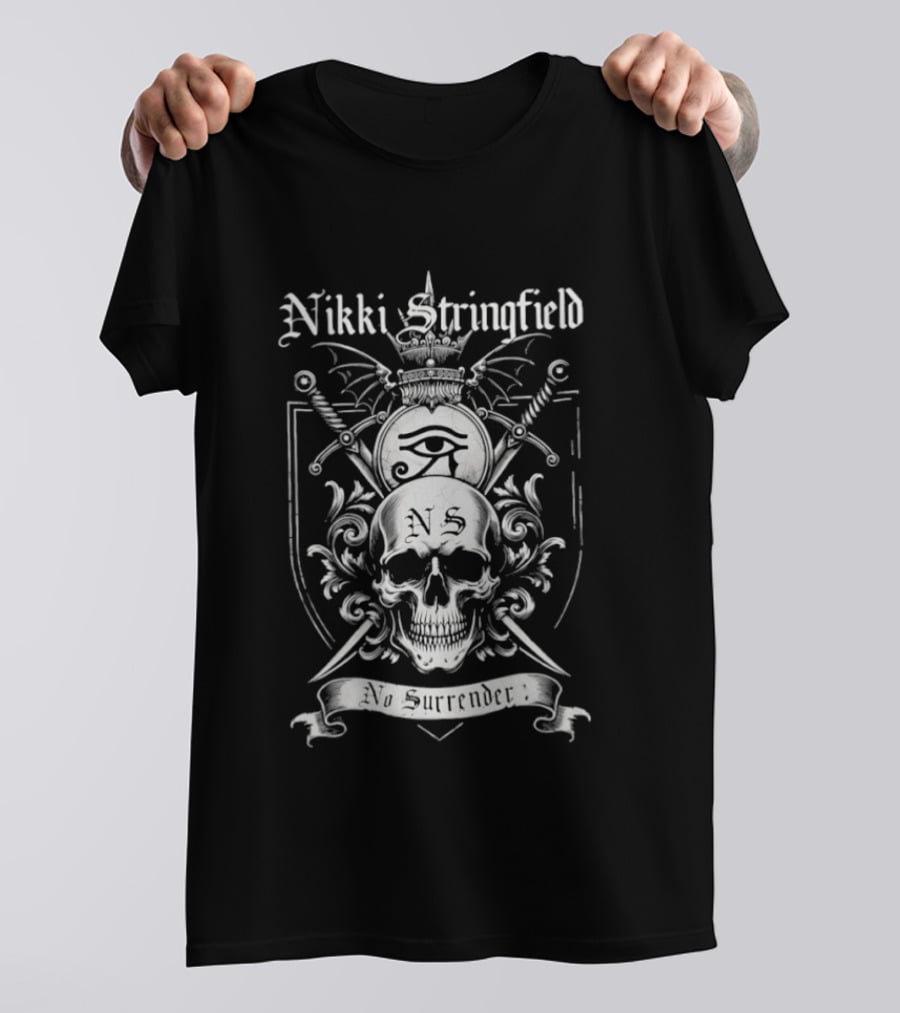 Nikki Stringfield No Surrender Skull Crest Sword Bat Wing Eye Of Providence T-Shirt