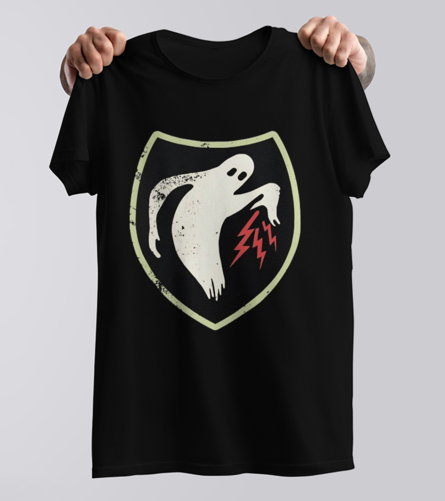 Ghost Reaching Lightning Bolts Shield T-Shirt
