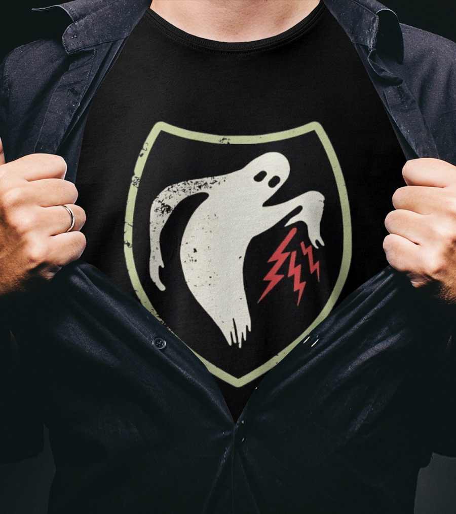 Ghost Reaching Lightning Bolts Shield T-Shirt