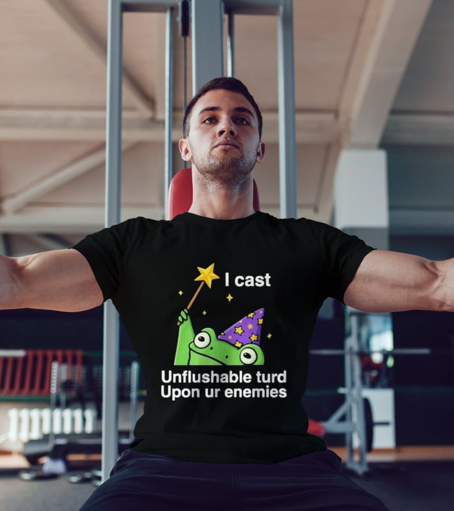 I Cast Unflushable Turd Upon Ur Enemies Frog Wizard Wand Stars Purple Hat T-Shirt