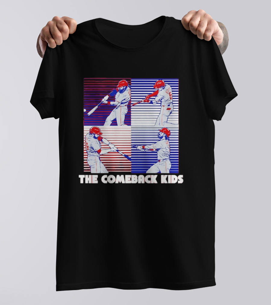 Philadelphia Phillies The Comeback Kids Striped Baseball Swinging Players T-Shirt